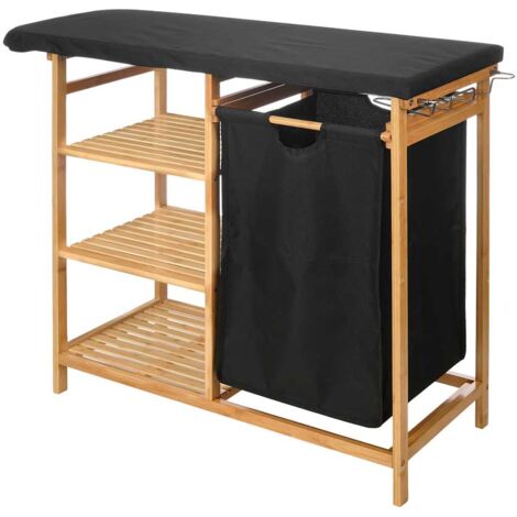 Estante de almacenamiento de bambú con cajones, 34 x 89 x 12,5cm, negro y marrón (1/4)