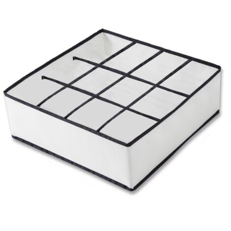 Caja plegable beige para guardar ropa interior y calcetines, ideal para organizar cajones, 32 x 32 x 12 cm, 12 compartimentos (1/3)
