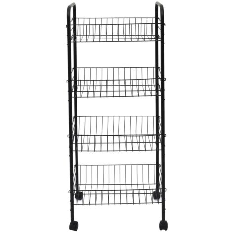 Rejilla para verduras multifuncional de metal negro de 4 niveles con 4 ruedas, 40,5 x 27 x 82,5 cm (1/3)