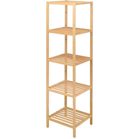 Estante de almacenamiento de bambú abierto, resistente a la humedad y al moho, apto para baño, cocina y salón - 5 capas (1/4)