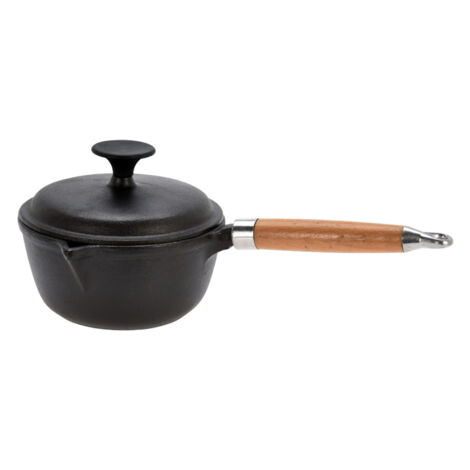 Juego de sartenes de hierro fundido de 17 cm, mango de madera con tapa, resistente y duradero (1/5)