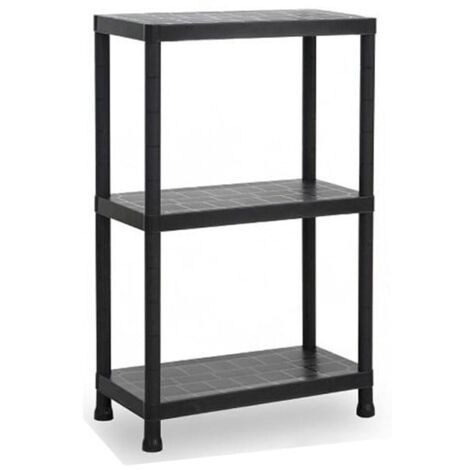 Estante de almacenamiento de plástico ajustable y multifuncional, negro, 3 niveles (1/2)