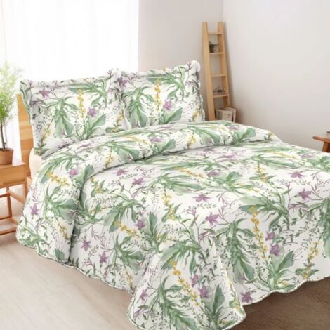 Juego de sábanas florales de tres piezas, edredón patchwork de doble cara, verde, 150