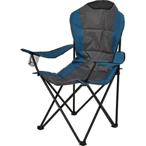 Silla plegable cómoda de poliéster 600D con portavasos y malla transpirable, azul oscuro (1/4)