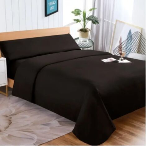 Juego de sábanas lavadas de 3 piezas, extra suaves, incluye sábana bajera, sábana bajera y funda de almohada Negro, 200 cm