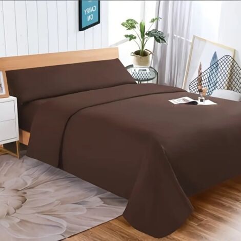 Juego de sábanas lavadas de 3 piezas, extra suaves, incluye sábana bajera, sábana bajera y funda de almohada Marrón oscuro 135 cm (1/3)