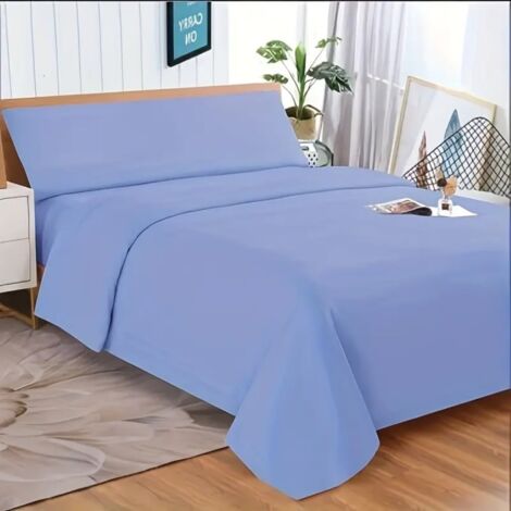Juego de sábanas lavadas de 3 piezas, extra suaves, incluye sábana bajera, sábana bajera y funda de almohada Azul 90 cm (1/3)