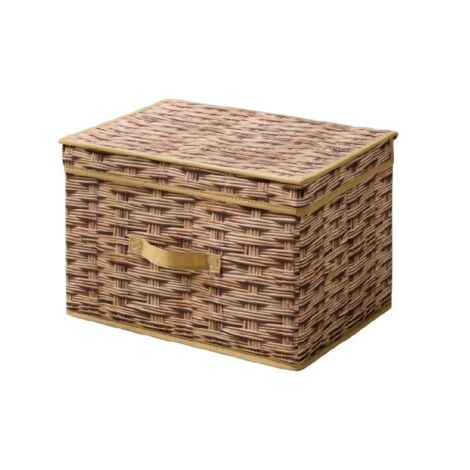 Cesta de ratán plegable de gran capacidad con tapa para guardar ropa de dormitorio, marrón claro, 40 x 30 x 25 cm