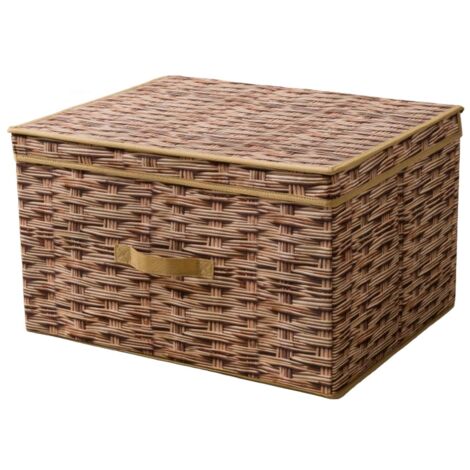 Cesta de ratán plegable de gran capacidad con tapa para guardar ropa de dormitorio, marrón claro, 50 x 40 x 30 cm