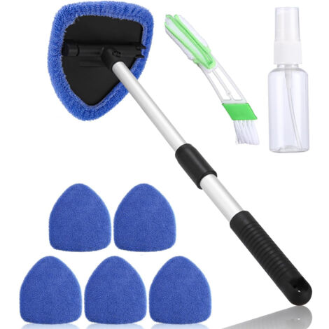 Limpiaparabrisas con mango telescópico, desempañador, mango giratorio de 180° y 6 almohadillas lavables, spray desempañador, apto para todo tipo de coches, camiones y caravanas. (1/5)