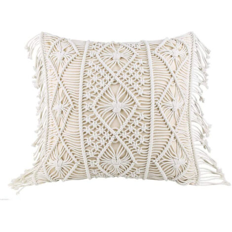 Fundas de cojín decorativas para sofá, funda de cojín, cojín de sofá, cojín decorativo, funda de cojín boho, cojín decorativo de algodón con macramé para cama, sofá, sillón, coche, beige, 45 cm (1/5)