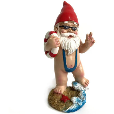 Adorno de gnomo de jardín divertido, ballena azul, regalo de 15 cm - Esculturas o estatuas de jardín - Diseño de mankini / Anillo salvavidas. (1/4)