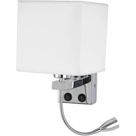 Aplique de pared para mesita de noche, aplique de pared LED para lectura, moderno aplique de pared en cromo pulido con foco de cuello de cisne ajustable, interruptores dobles con puerto USB, cargador (1/5)