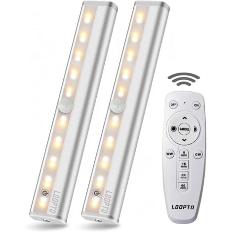 2 unidadesLámpara LED para cocina, focos LED inalámbricos con control remoto, luces LED adhesivas para toda la casa con tira magnética, temporizador automático de encendido/apagado(color plateado)