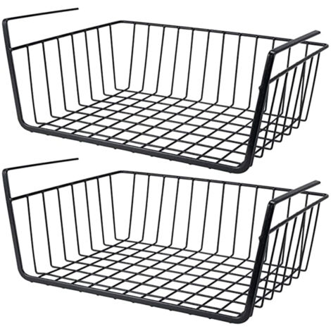 2 cestas colgantes de metal apilables para estantes, cestas de almacenamiento para cocina, despensa, oficina, estantería, armario y baño (negro) (1/5)