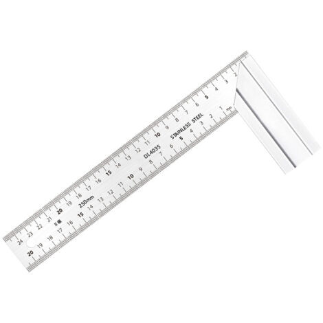 Regla cuadrada de acero inoxidable, regla de ángulo recto de 250 mm con diseño de doble escala, ideal para decoración de carpintería. (1/4)