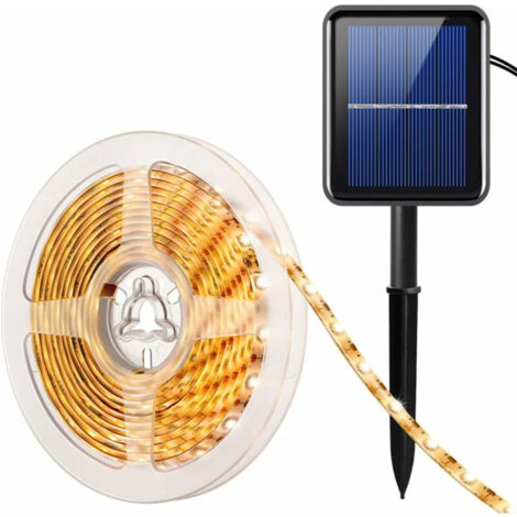 Tira de luces LED solares para exterior, 180 LED, 3 metros, resistente al agua IP65, 8 modos, ideal para el hogar, jardín, escaparates, bodas y Navidad (blanco cálido).