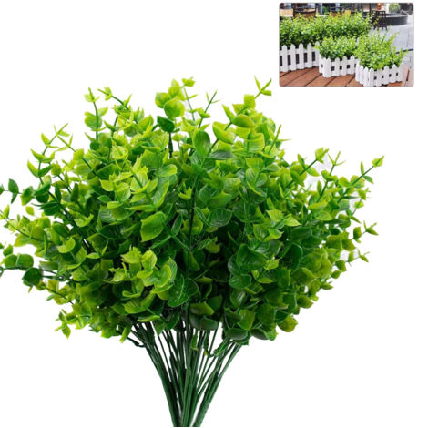 Boj artificial (paquete de 7), tallos de boj artificiales de granja, plantas artificiales y brotes verdes para decoración de granja, hogar, jardín, oficina, patio, boda y hogar.