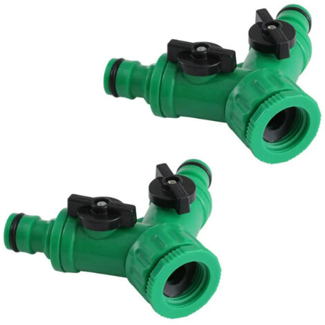 Conectores de grifo, conector de manguera en Y de 1/2 y 3/4 de pulgada, conector de manguera de grifo con válvula de encendido/apagado independiente para riego de jardín (2 piezas) (1/5)