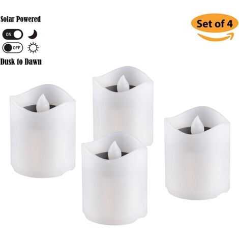 Velas solares de té para exterior, impermeables, 4 velas votivas recargables del anochecer al amanecer, luz pequeña sin llama parpadeante para patios, terrazas, caminos, ventanas, faroles, decoración  (1/5)