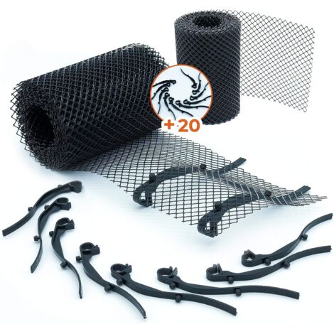 Malla de canalones resistente de alta calidad [+ INCLUYE 20 ganchos + 2 rejillas de 6 m x 16 cm] Protección de techo + protección contra hojas. Protector de canalones de PVC (1/5)