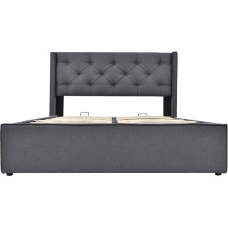 Cama individual gris de 160 x 200 cm, con canapé y somier metálico, para adolescentes y adultos (sin colchón). (1/5)