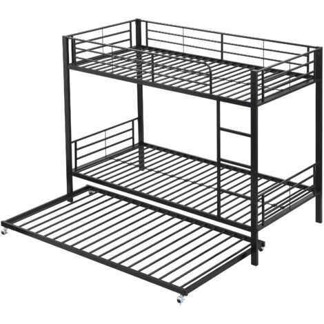 Litera metálica con cuatro barandillas superiores y cama nido para niños y adolescentes. (1/5)