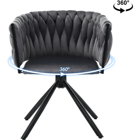 Silla de comedor sencilla de terciopelo, giratoria de 360° con cuatro patas de metal, ideal para salón y dormitorio. (1/5)