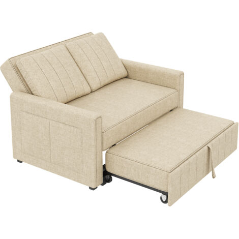 Sofá cama plegable multifuncional, con ángulo ajustable, tela de algodón y lino beige, ideal para relajarse en casa y recibir invitados. (1/5)
