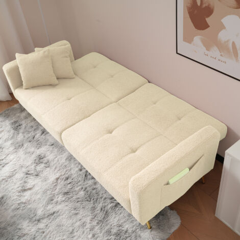 175 x 72 x 64 cm Sofá cama beige, sofá cama ajustable en ángulo con cojines y bolsillos laterales de almacenamiento, ideal para el ocio en casa o para recibir invitados. (1/5)
