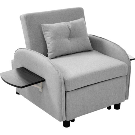 Sofá cama individual multifuncional gris claro, ajustable en tres posiciones, con mesa de centro plegable, cama, chaise longue y sillón, ideal para espacios reducidos. 123 (73) x 167 x 78 cm. (1/5)
