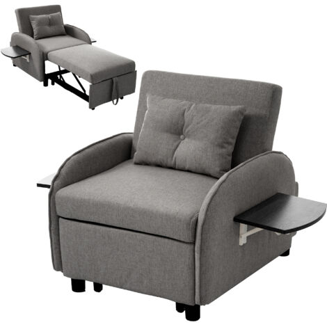 Sofá cama individual multifuncional, ajustable en tres posiciones, con mesa de centro plegable, cama, chaise longue y sillón, ideal para espacios reducidos. 123 (73) x 167 x 78 cm. (1/5)