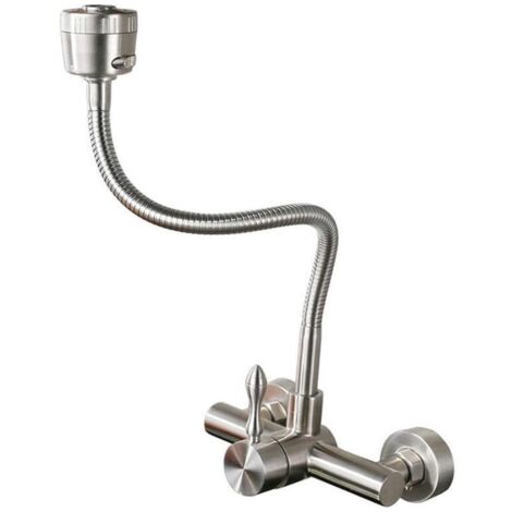 Grifo de bañera con ducha de mano, grifo monomando redondo de ducha de pared de acero inoxidable cepillado (Longitud de salida: 35 cm) (1/5)