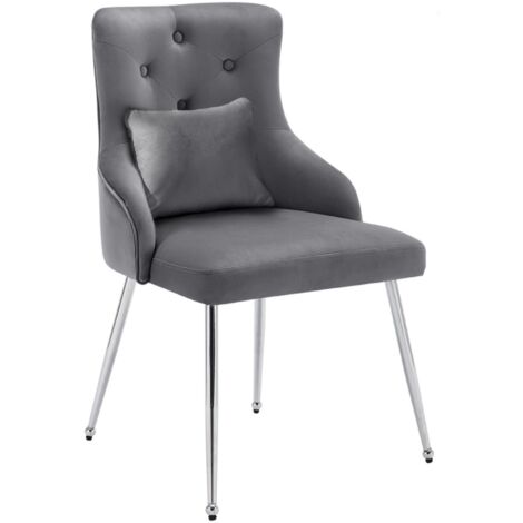 Sillón moderno de terciopelo gris con tapizado abotonado y patas de metal, ideal para sala de estar, dormitorio, oficina o estudio. (1/5)