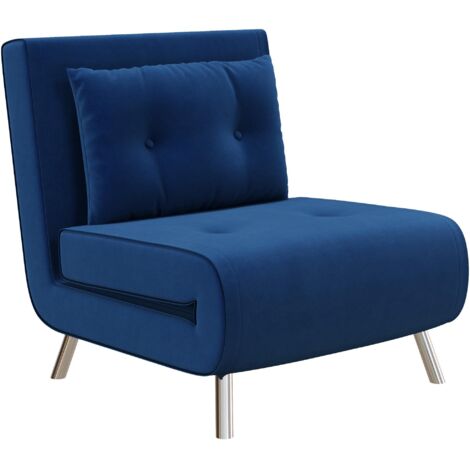 Sofá cama plegable de 77 x 88 x 83 cm, tapizado en terciopelo azul, individual con cojines, ideal para salón, dormitorio, oficina y apartamento. (1/5)