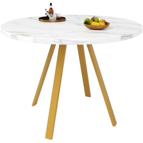 Mesa de comedor redonda moderna, mesa de centro redonda para 4 personas, escritorio blanco y patas doradas, ideal para salón, comedor, dormitorio y oficina (80 x 80 x 75 cm). (1/5)