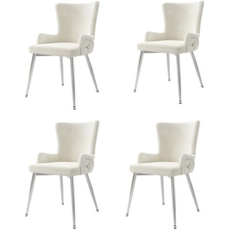 Juego de 4 sillas de comedor minimalistas modernas de terciopelo beige con cuatro patas de metal plateado, ideales para oficina en casa, sala de estar y dormitorio. (1/5)