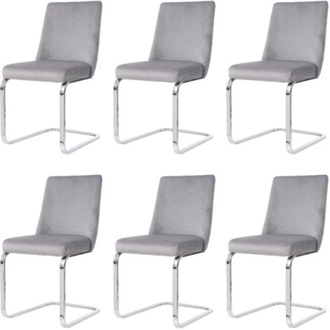 Juego de 6 sillones de terciopelo, tapizados en gris con respaldo en forma de diamante y soporte de metal, ideal para sala de estar, dormitorio, estudio u oficina. (1/5)