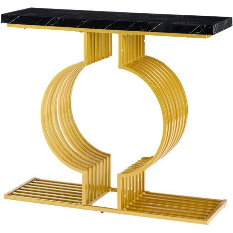 Mesa de centro sencilla y moderna de 100 x 35 x 80 cm, con tablero negro brillante y capacidad de carga de hasta 30 kg. Ideal para salón, estudio, apartamento u oficina. (1/5)