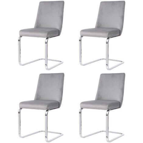 Juego de 4 sillones de terciopelo, tapizados en gris con respaldo en forma de diamante y soporte de metal, ideal para sala de estar, dormitorio, estudio u oficina. (1/5)