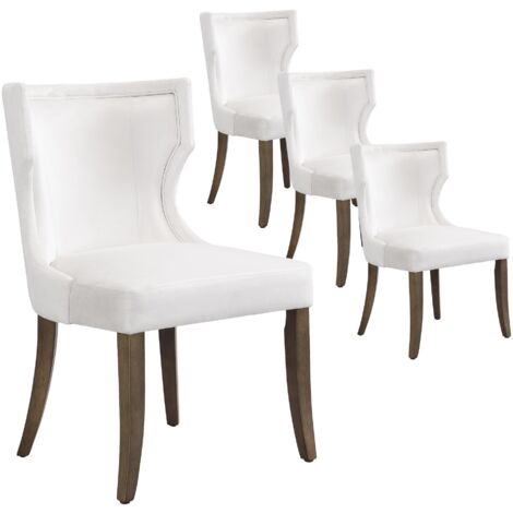 Juego de 4 sillas de comedor minimalistas modernas de terciopelo beige con cuatro patas de madera maciza, ideales para oficinas en casa, salas de estar y dormitorios. (1/5)