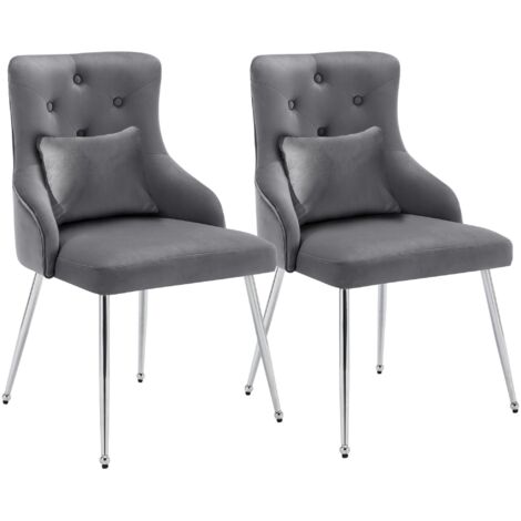 Juego de 2 sillones modernos de terciopelo gris con tapizado abotonado y patas de metal, ideales para sala de estar, dormitorio, oficina o estudio. (1/5)
