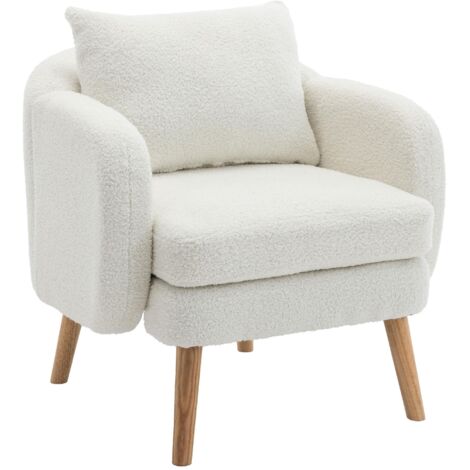 Sofá individual blanco moderno, sillón con cojines extra gruesos, con estructura de madera maciza y patas de madera maciza, soporta 150 kg, ideal para estudio, sala de estar y dormitorio. (1/5)