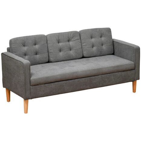 Sofá de tela gris de 166,5 x 62 x 82 cm con cojines extraíbles de algodón y madera de caucho, soporta hasta 100 kg, ideal para oficina en casa, salón y dormitorio. (1/5)