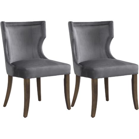 Juego de 2 sillas de comedor minimalistas modernas de terciopelo gris con cuatro patas de madera maciza, ideales para oficina en casa, sala de estar y dormitorio. (1/5)
