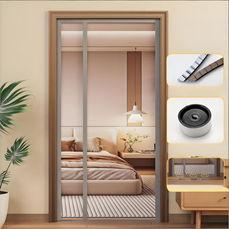 Mosquitera Magnética para Puertas Francesas 70 x 200 cm – Malla Ultrafina, Cierre Automático, Antimosquitos, Transpirable, con Cinta Adhesiva – Gris