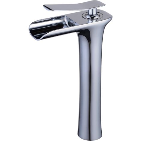 Grifo de cascada monomando de latón cromado cuadrado Mono palanca de Control elevada para lavabo grifos de baño (1/5)
