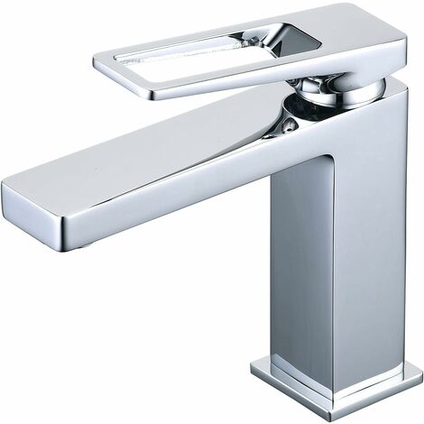 ZOLGINAH Grifo de baño de lavabo de un solo mango cromado, grifo de lavabo de diseño creativo moderno, grifos de aireador de un solo orificio, latón puro, plateado (1/5)