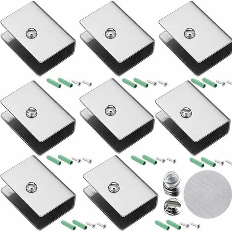 Abrazadera de vidrio Soporte de estante de vidrio Soporte de estante montado en la pared, 8PCS Abrazadera de vidrio Soporte de acero inoxidable Soporte de fijación ajustable para estantes de vidrio de (1/4)
