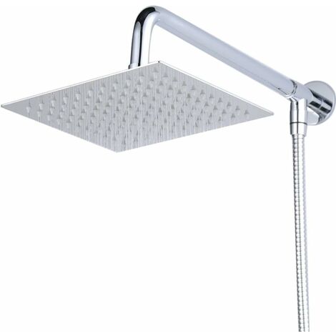 ZOLGINAH Cabezal de ducha de lluvia de montaje en pared cuadrado de 40 cm con brazo de ducha Manguera de ducha Acero inoxidable Acabado en cromo (1/5)